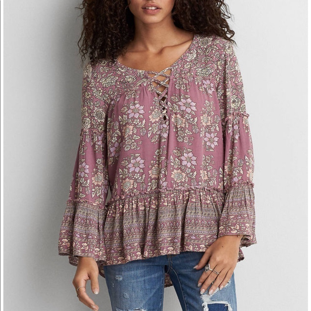AMERICAN Eagle AEO floral tunic bell sleeve